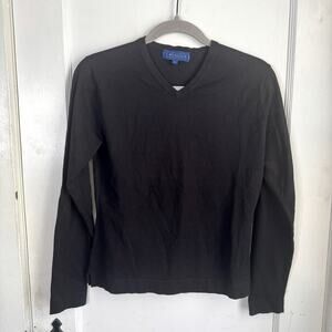 J. McLaughlin Black V-Neck Cotton Blend Knit Sweater Shirt Top Small S Classic